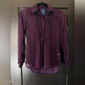 Sheer Plaid Long Sleeve Collar Shirt Size Medium